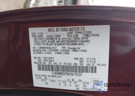 2006 Lincoln Town Car Designer Series from USA, damaged, VIN 1LNHM83V96Y619537